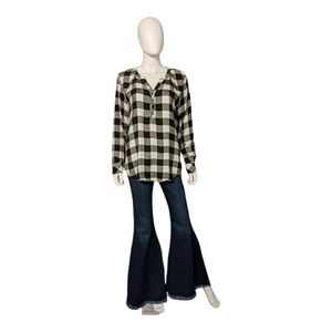 Universal Thread Gingham Long Sleeve Top Black/White M